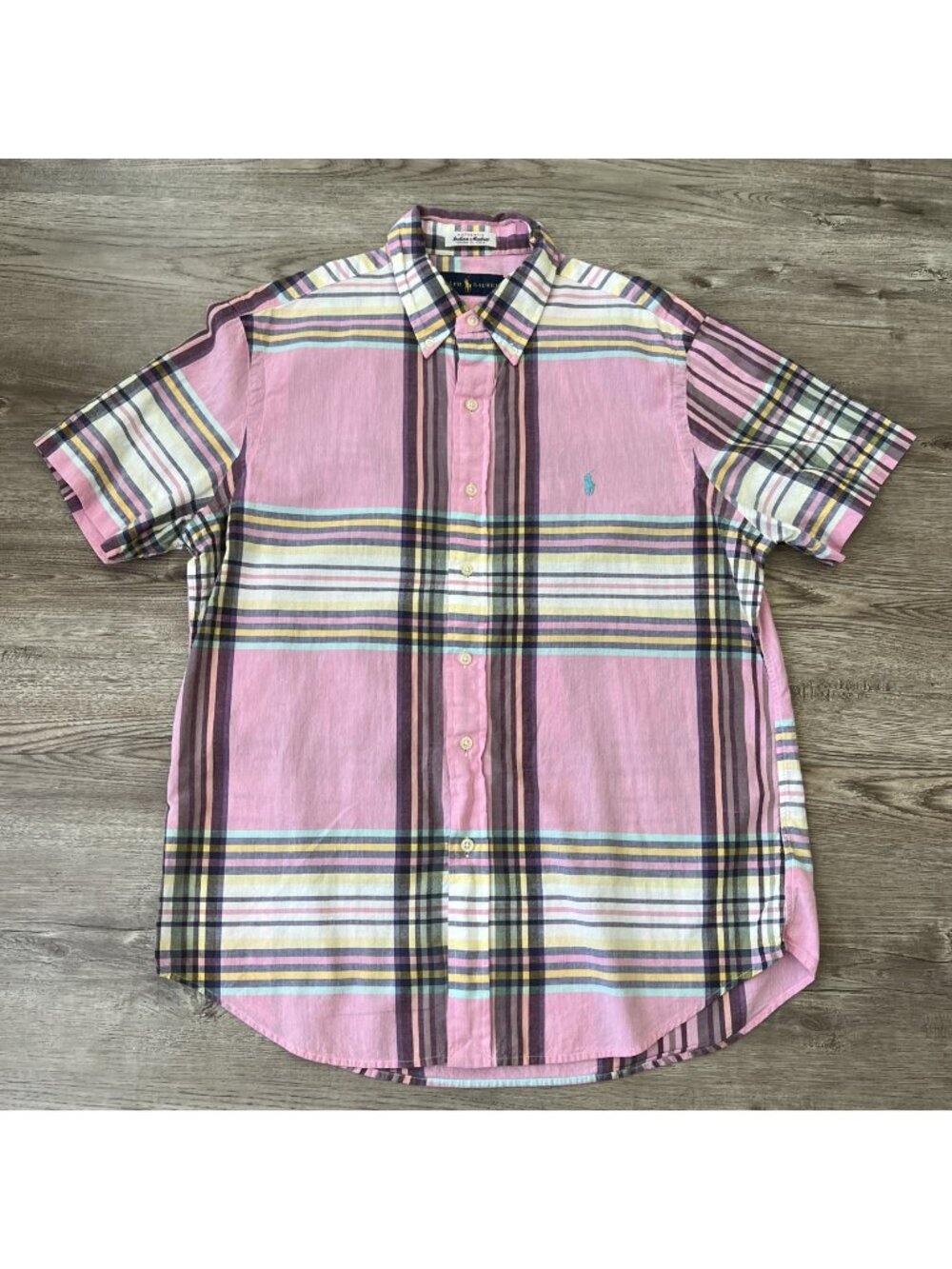 Ralph Lauren Handwoven Indian Madras Shirt‎ Mens M Pink Classic Fit Button Down